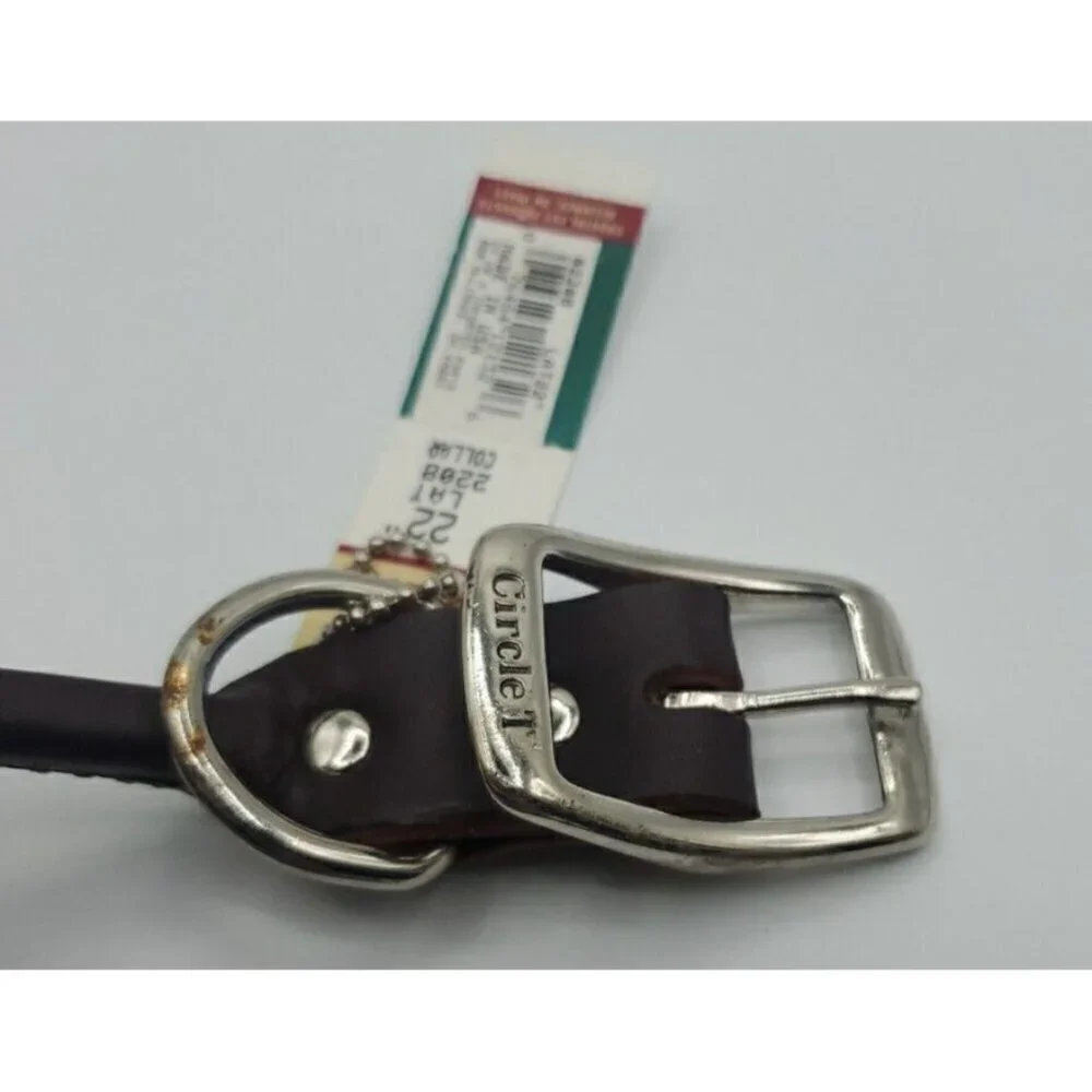 Circle T Pet Brown Leather Round Flat Rolled Dog Collar - 22 Inch NWT